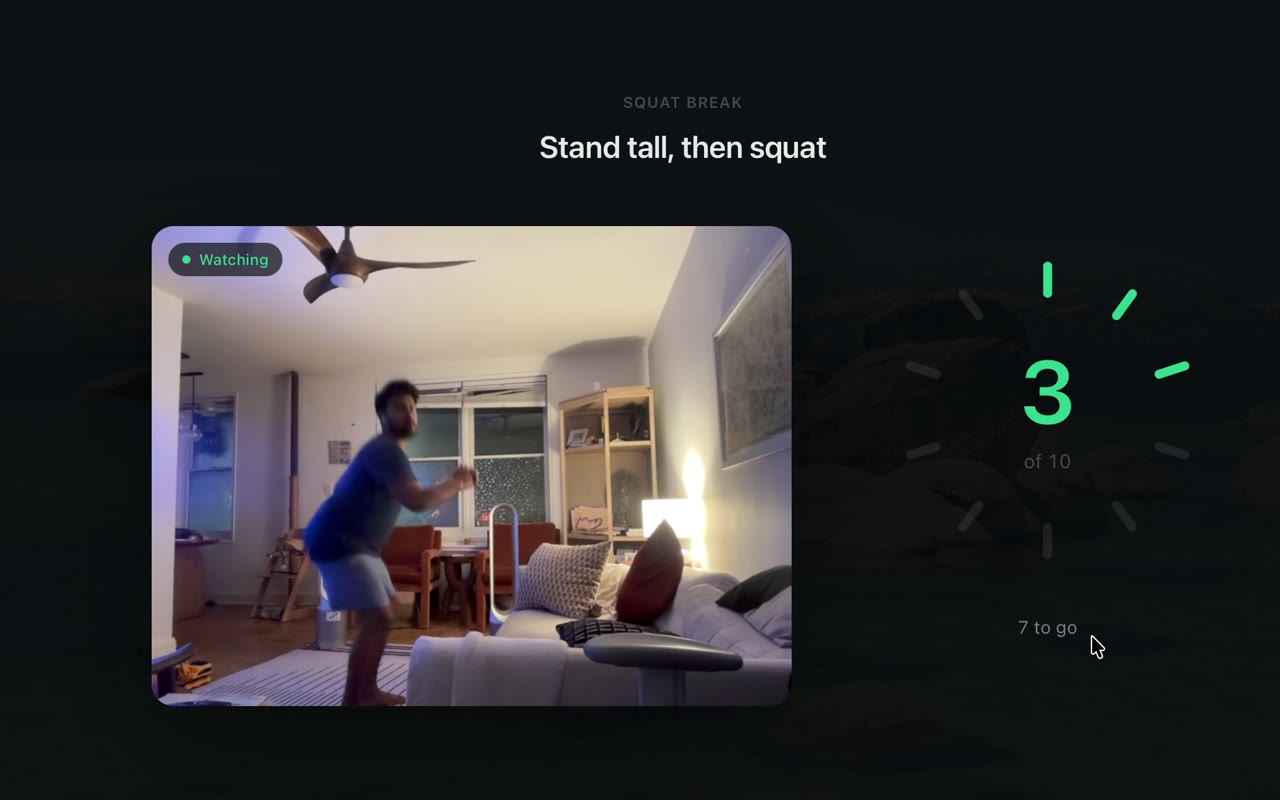 Unsit's squat-break overlay counting camera-verified squats